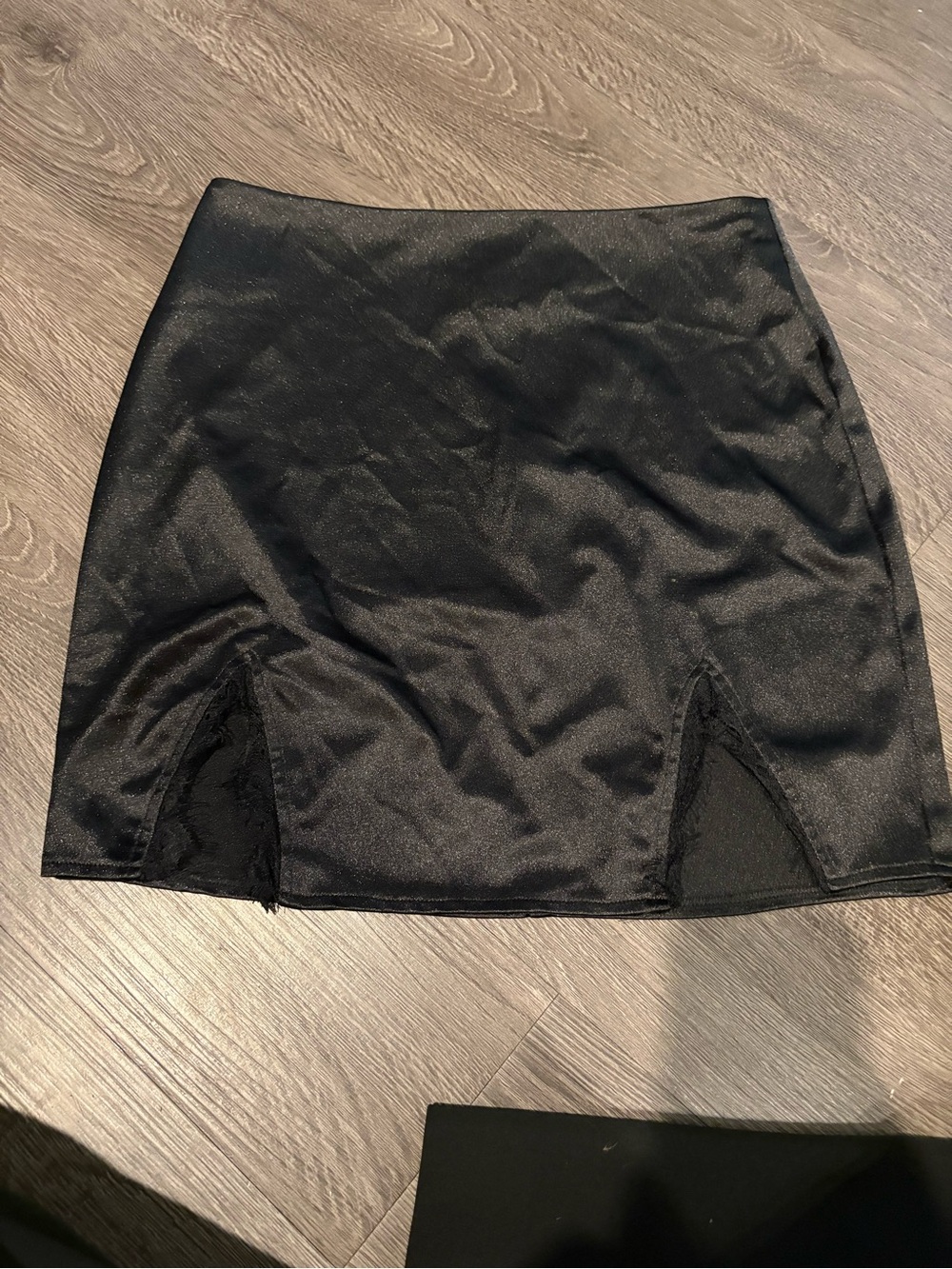 Black Mini Skirt with Front Mesh Insets